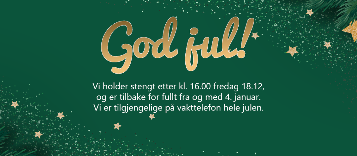 Bildet viser teksten "God jul" og informasjon om åpningstider